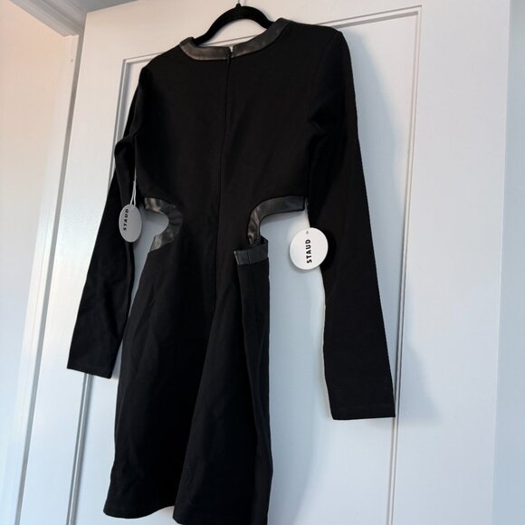 NWT Staud Dolce Mini Dress Black Jersey Bodycon Long Sleeve Waist Cut-out Medium - Picture 8 of 10